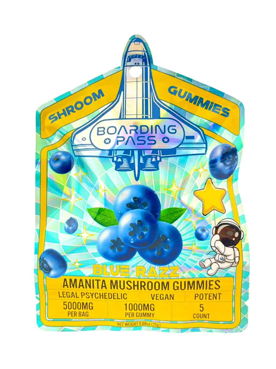 Blue Razz Boarding Pass Amanita Mushroom Gummies 1000mg Blue Razz Boarding Pass Amanita Mushroom Gummies 1000mg