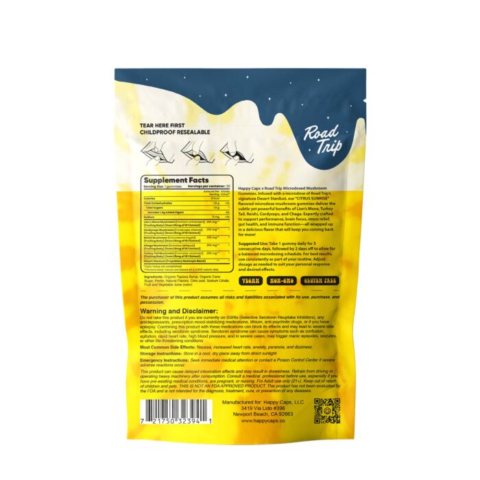 HappyCapsBackPackage Microdosed Blend Happy Caps x Road Trip Gummies - Citrus Sunrise