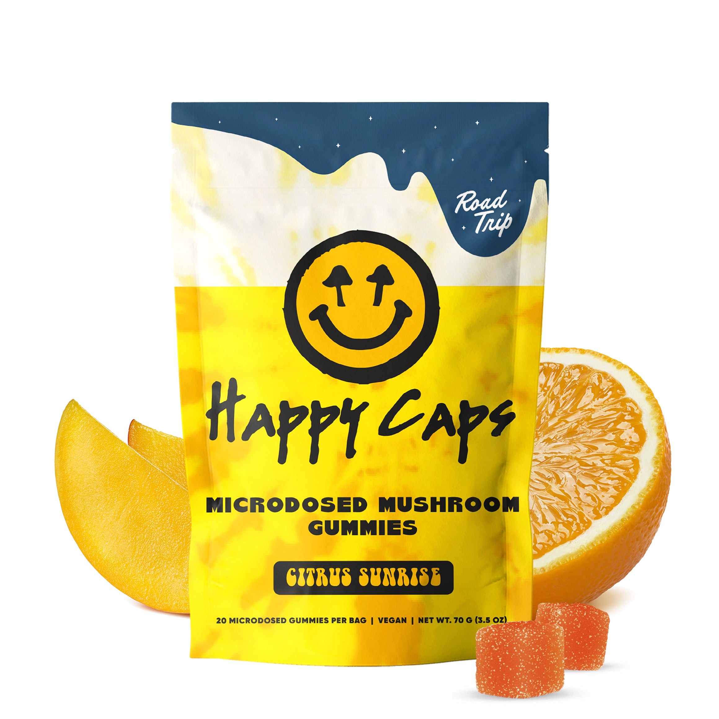 Microdosed Blend Happy Caps x Road Trip Gummies - Citrus Sunrise Microdosed Blend Happy Caps x Road Trip Gummies - Citrus Sunrise